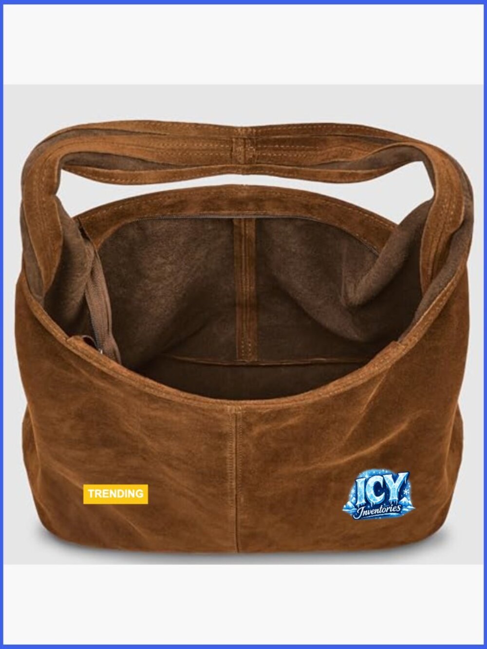 Italian Genuine Suede Hobo Bag with Zipper and Shoulder Strap - Picture 3 of 7